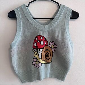 Whimsical Snail and Mushroom Tank Top - Light Blue
